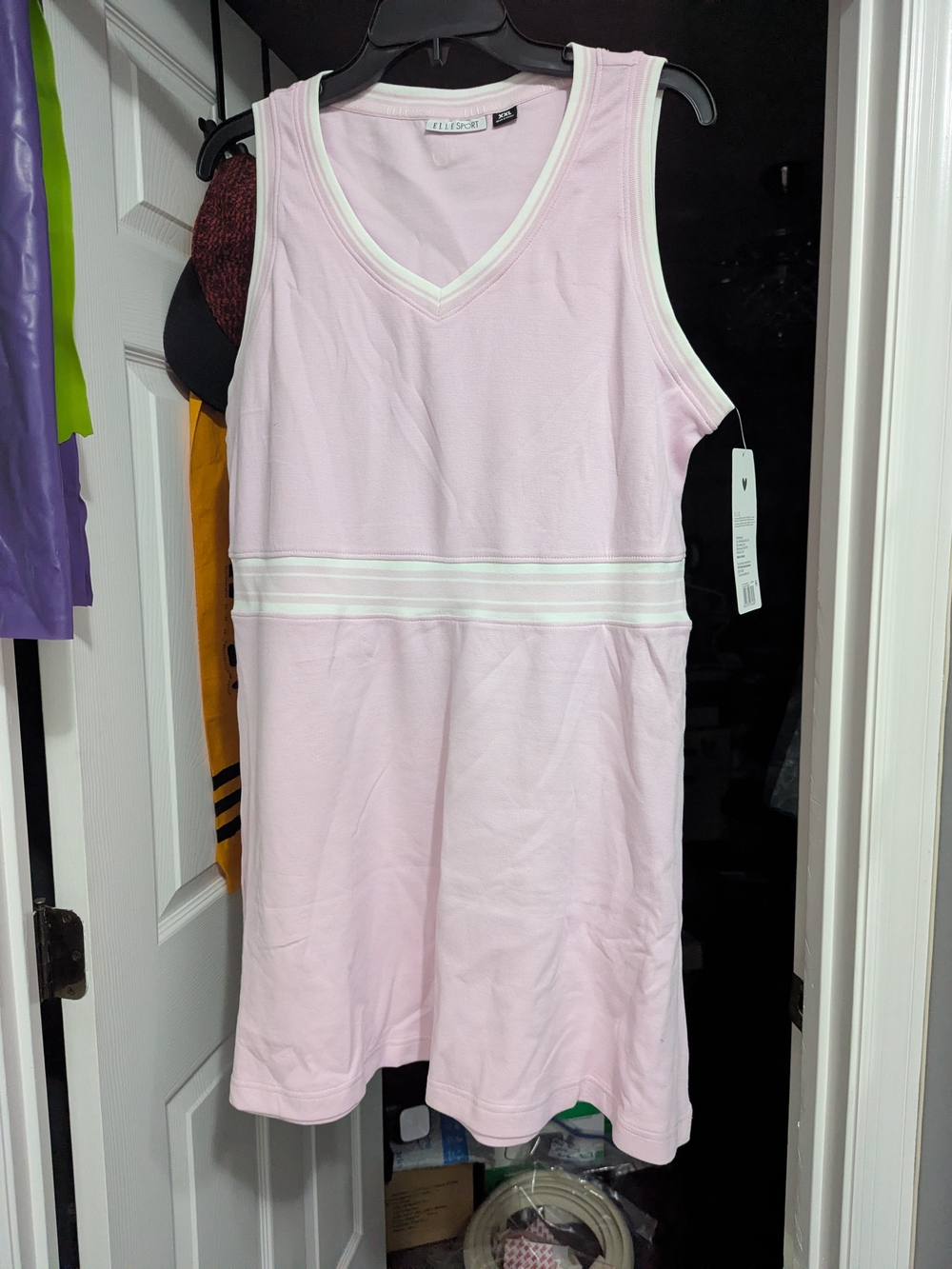Elle Light Pink V-Neck Sleeveless Mini Dress with White Waist Stripe